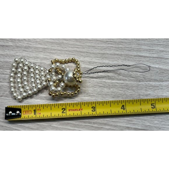 Beaded Angel Christmas Tree Ornament Vintage Handmade White and Gold 2.5" Tall - Picture 4 of 4